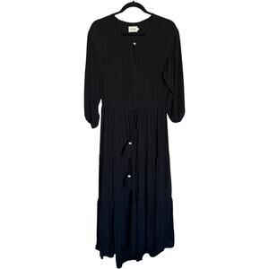 Flannel Australia Peasant Black Maxi Dress Size 0 ( Oversized )